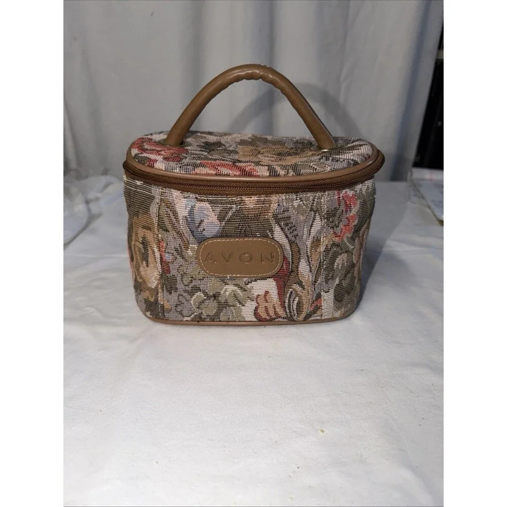 VTG Avon Floral Tapestry Cosmetic Bag Toiletries Travel Case Zip Closure